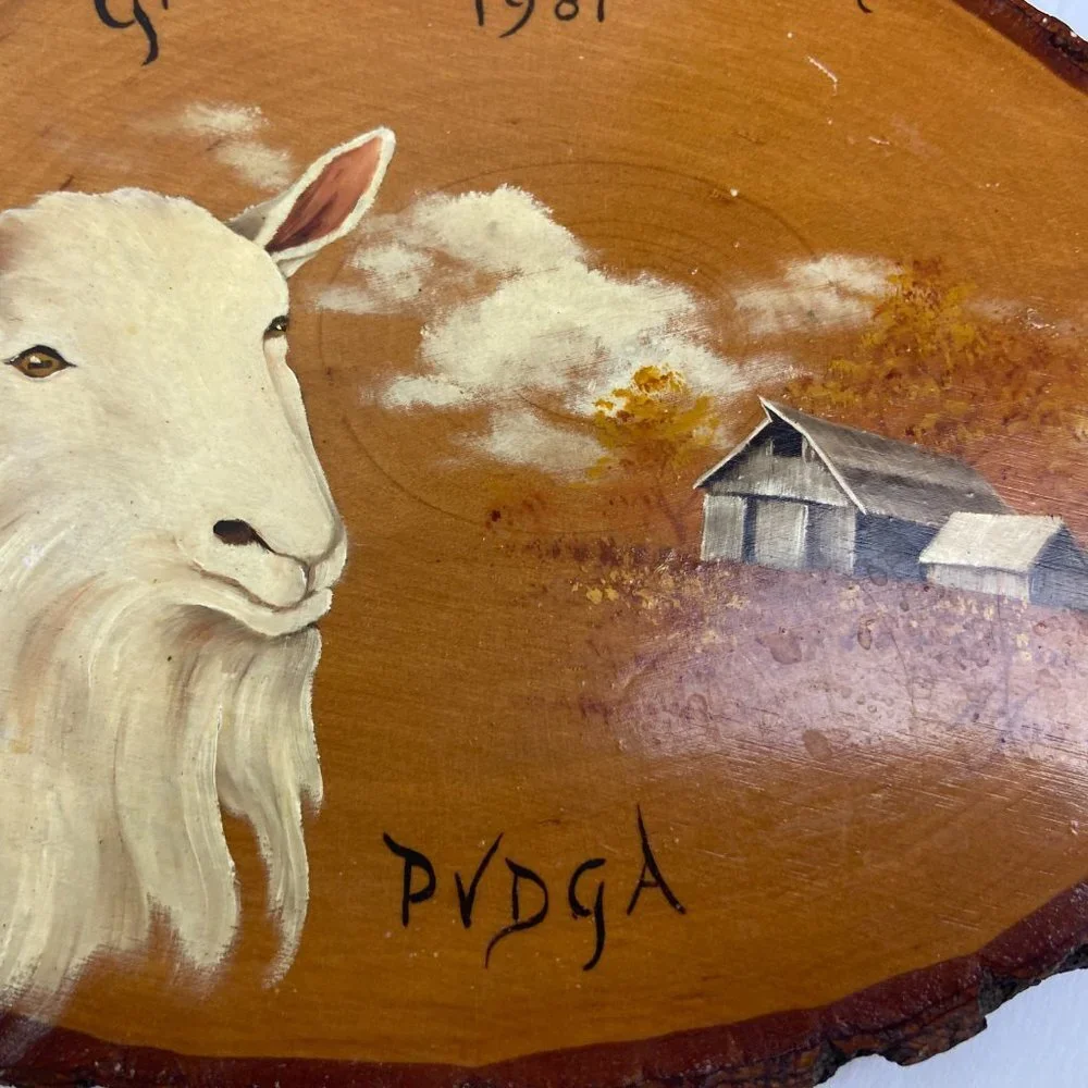 Vintage 1981s Wooden Decor Goat Village Artist